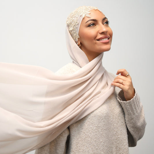 Fertig Hijab aus Chiffon, stone mit Spitze