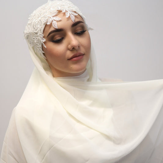 Hijab mit Spitze Chiffon beige